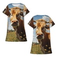 thumbnail image 3 of Bixox Daisy Flower Field Cow Pattern Women's Nightgown, Soft & Breathable Sleepwear, Round Neck Knee-Length Pajama Dress,Loungewear for Home & Sleep, 3 of 7