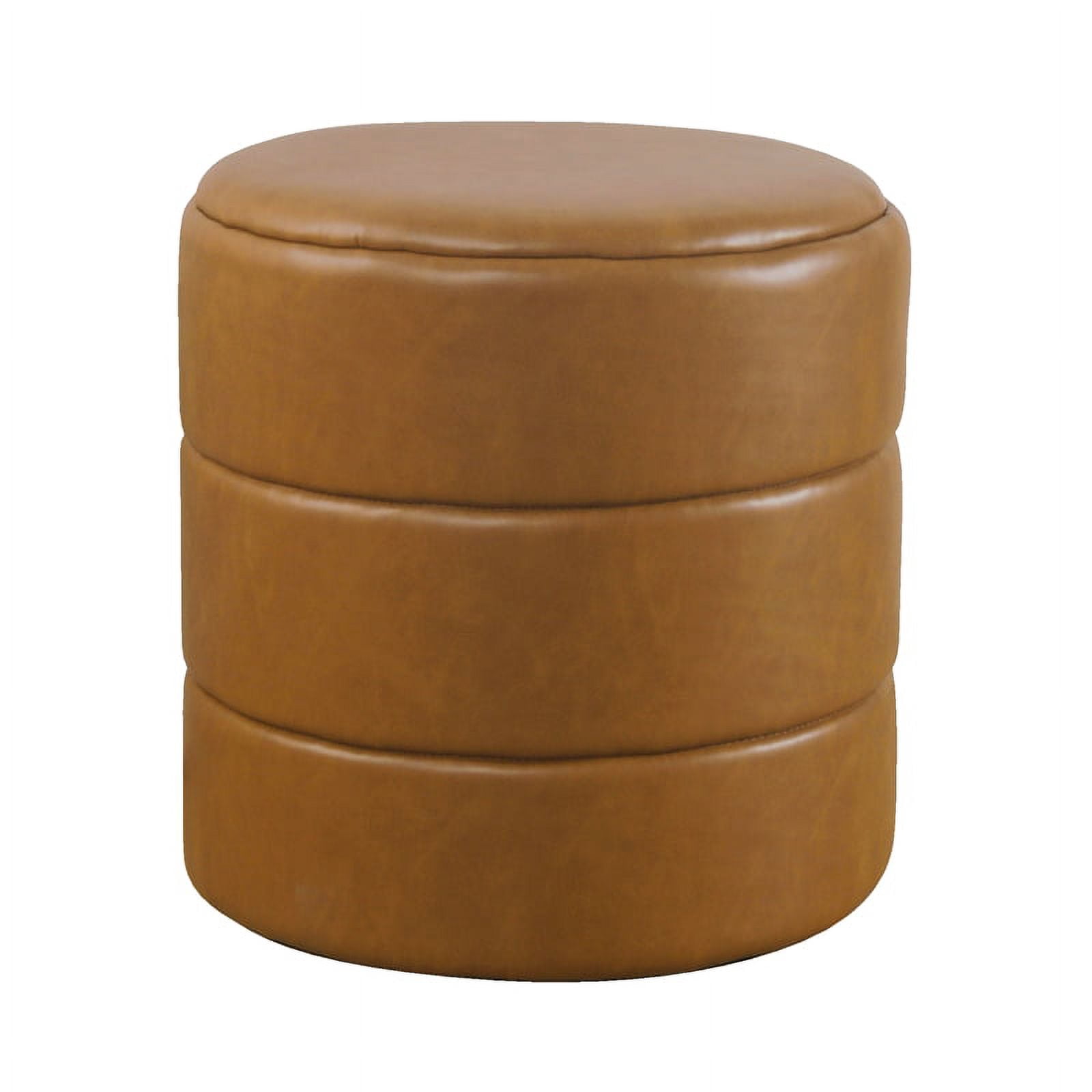 HomePop Upholstered Round Ottoman- Carmel Faux Leather