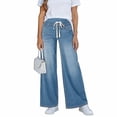 thumbnail image 5 of Women's Pull On High Waisted Wide Leg Jeans Stretchy Baggy Denim Trousers, 5 of 6