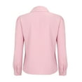 thumbnail image 5 of Women's French Collar Long Sleeve T-Shirt with Matching Tie, Solid Color Business Casual Blouse, Elegant Pullover Top for Work, Office, Fall Spring Daily Outfits Pink XL, 5 of 9