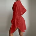 thumbnail image 3 of AKOEE Swimsuit Cover Up Shirt Dress for Women Long Sleeve Button Up Linen Blend Beach Bikini Coverups (S, Red), 3 of 6