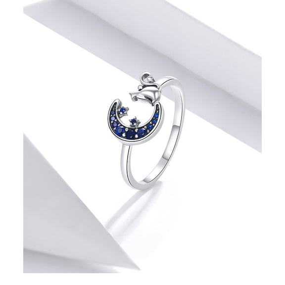 Cat Rings for Women Sterling Silver Adjustable Animal Ring Dainty Stackable Rings Cute Cat Ring Gifts for Cat Lovers