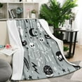thumbnail image 2 of Halloween Blanket,Cute Kawaii Ghost Skeleton Goth Occult Creepy Witch Pumpkin for Women,Halloween Flannel Fleece Throw Blanket for Home Living Room Bed Chair Decor Blue 60"x50", 2 of 5