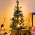 thumbnail image 2 of Pre-lit Tabletop Christmas Tree,Artificial Mini Green Christmas Tree Desktop Christmas Pine Tree with Christmas Ball Bow Pine Cone Hanging Ornaments,Christmas Decoration Tree Decor,18",Gold, 2 of 8
