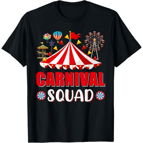 Carnival Squad Funny Circus Staff Costume Circus Theme Party T-ShirtMen and women, Black T-shirt, size: Extra large