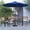 Navy, variant on Merrick Lane 7 Piece Outdoor Faux Teak Poly Slat Outdoor Furniture Set - 30" x 48" Table, 4 Chairs and Red Patio Umbrella and Base