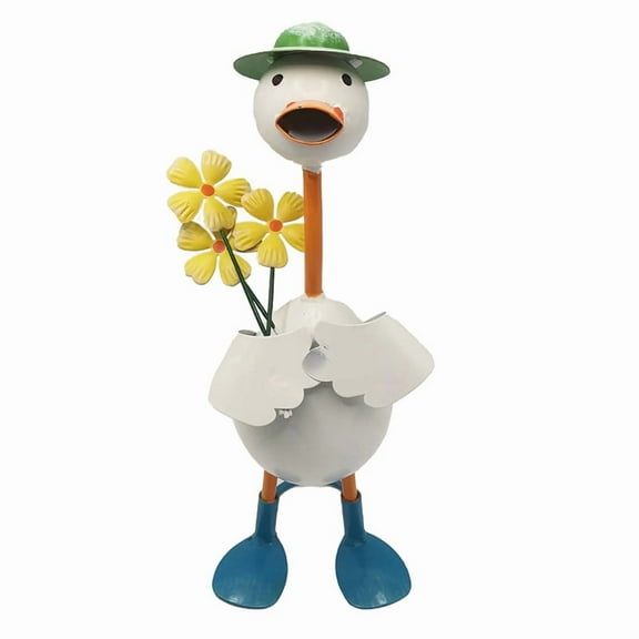 Garden Duck Statue,Iron Craft Figurines, Standing Art Decor with Plantable Flower Vase, Weatherproof iron