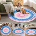 thumbnail image 6 of 6ft Washable Round Rug, Round Tie-dye Non-Slip Circle Area Rug for Living Room Bedroom, Blue Pink Watercolor Retro Ethnic Style Indoor Floor Mat for Home Decor, 6 of 9
