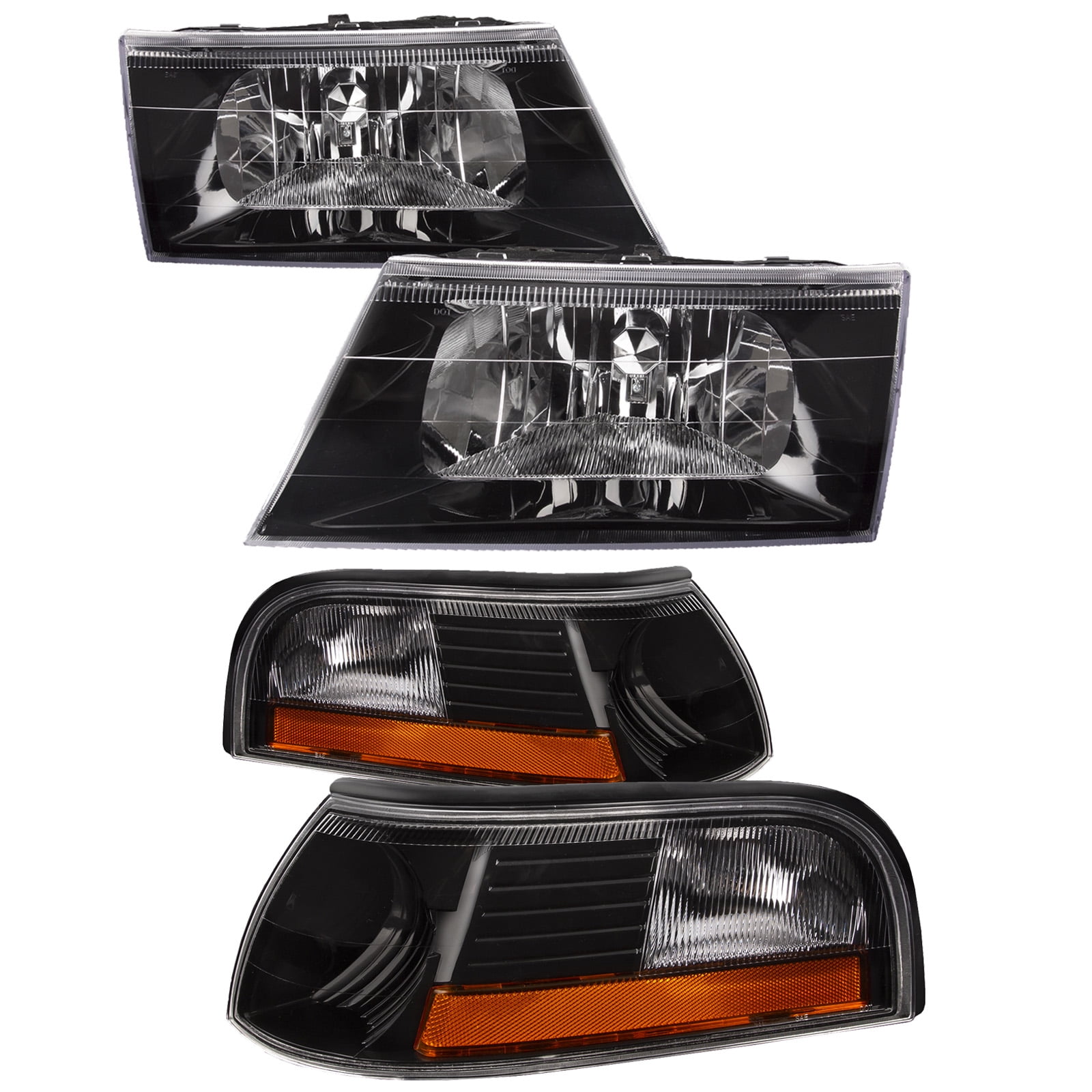 Headlights Corner lights 4pc Set Driver Left Passenger Right Black