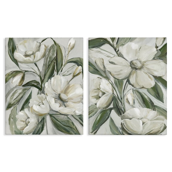 Stupell Industries White Blossoms & Leaves Plants & Flowers Painting Wrapped Canvas Art Print Wall Art, 16 x 20, Set of 2