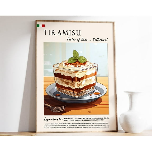 Tiramisu Poster, Italian Food Print, Italian Dessert Poster, Kitchen Print, Kitchen Decor, Baking Poster Wall Art, Modern Wall Decor, 8x12 UNFRAMED