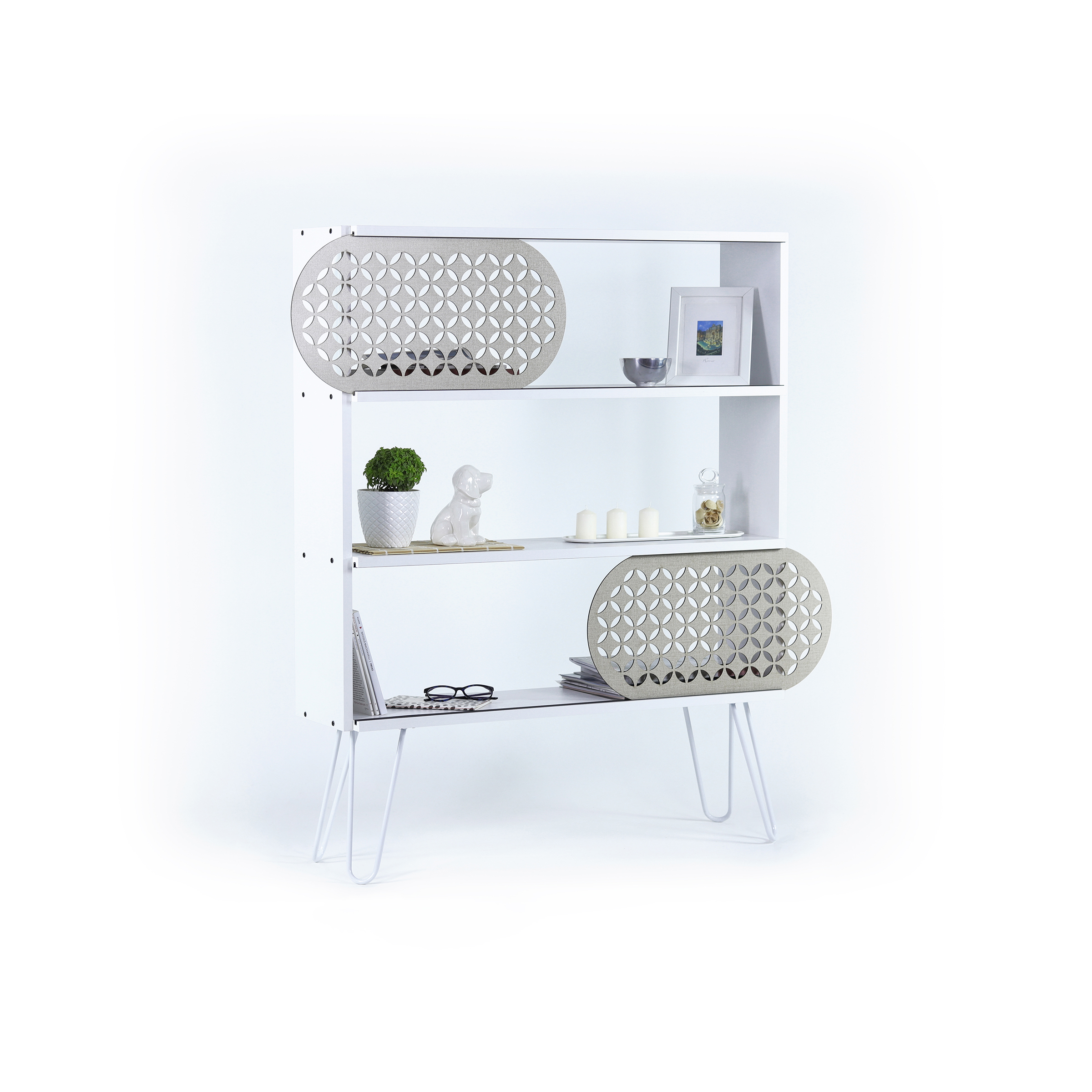 Illa 3 Tier Modern Bookshelf, Metal Legs Bookshelf for Small Spaces in