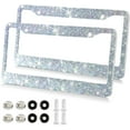 thumbnail image 2 of Coolnut Sliver Glitter Texture License Plate Frames 2 Pack, Waterproof Aluminum Alloy Car Tag Holder 2 Holes License Plate Covers with Screw Caps Auto Accessories, 2 of 7