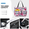 thumbnail image 2 of Wukai Dark Blue Stripes and Flamingos Print Zipper Bag,large Beach Tote Bag,Waterproof Sandproof Bag,Grocery and Picnic Tote Travel Bag, 2 of 5