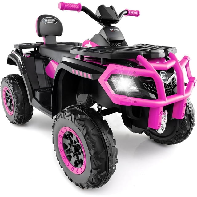 OLAKIDS 2 Seater 24V Ride on Car, 4WD Kids ATV Quad with Remote Control, LED Lights, Power Display, Bluetooth, Spring Suspension, Electric 4 Wheeler for Boys Girls Aged 3+ Years