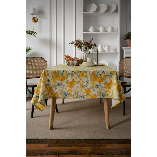Nvzi Mantel retro estampado de lino y algodón, mantel de tela para restaurante, mantel de comedor, mantel de decoración de escritorio (amarillo, 220 * 140 cm)