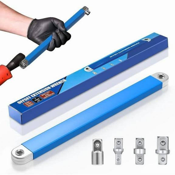 Offset Extension Wrench,15.4 inch Zero Degree Ratchet with 1/2", 1/4" and 3/8" Square Drive Adapters in Automotive or Machinery Repairs