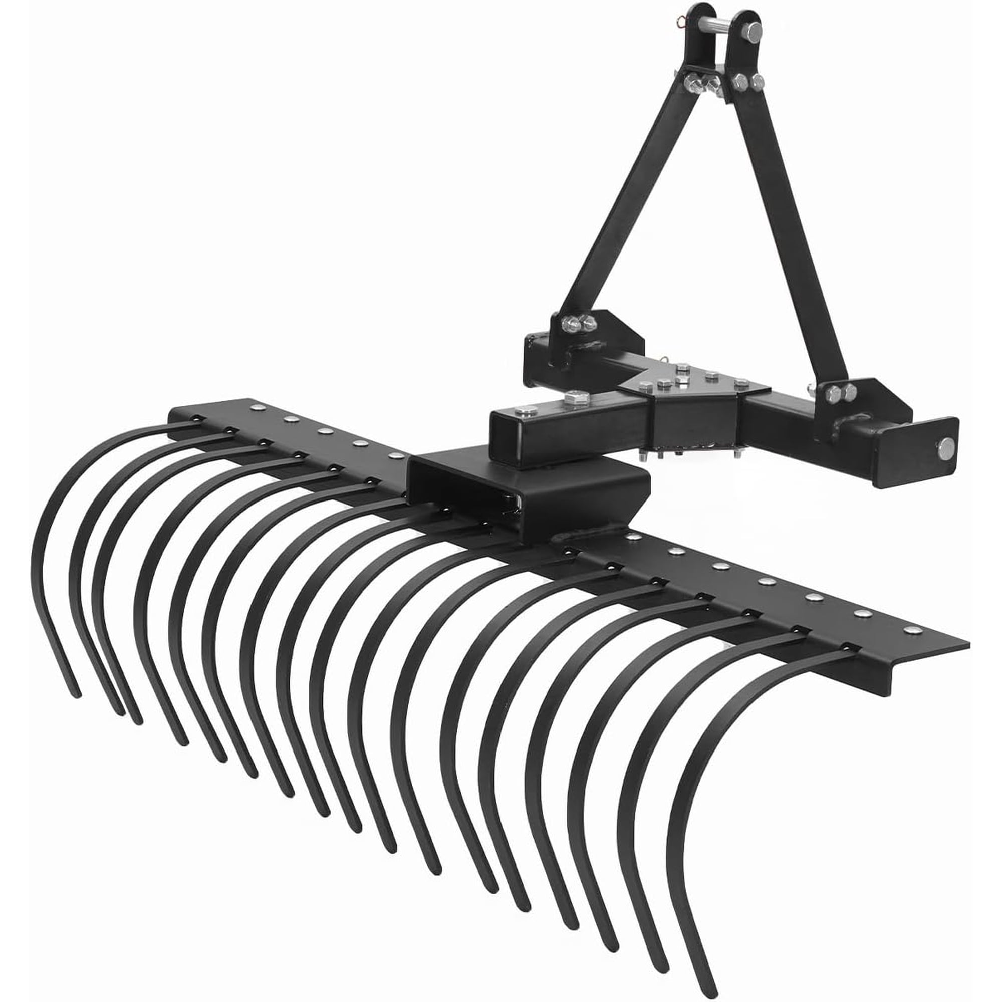 50-in 3-Point Hitch Landscape Rake with 17 Replaceable Spring Steel Tines for Cat 0 and Cat 1 Tractors Black