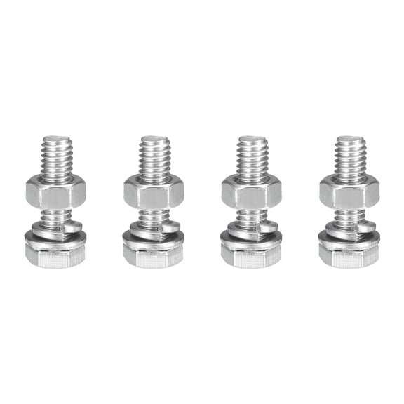 M6 x 25mm Hex Head Screws Bolts, Nuts, Flat & Lock Washers Kits, 304 Stainless Steel Fully Thread Hexagon Bolts 4 Sets