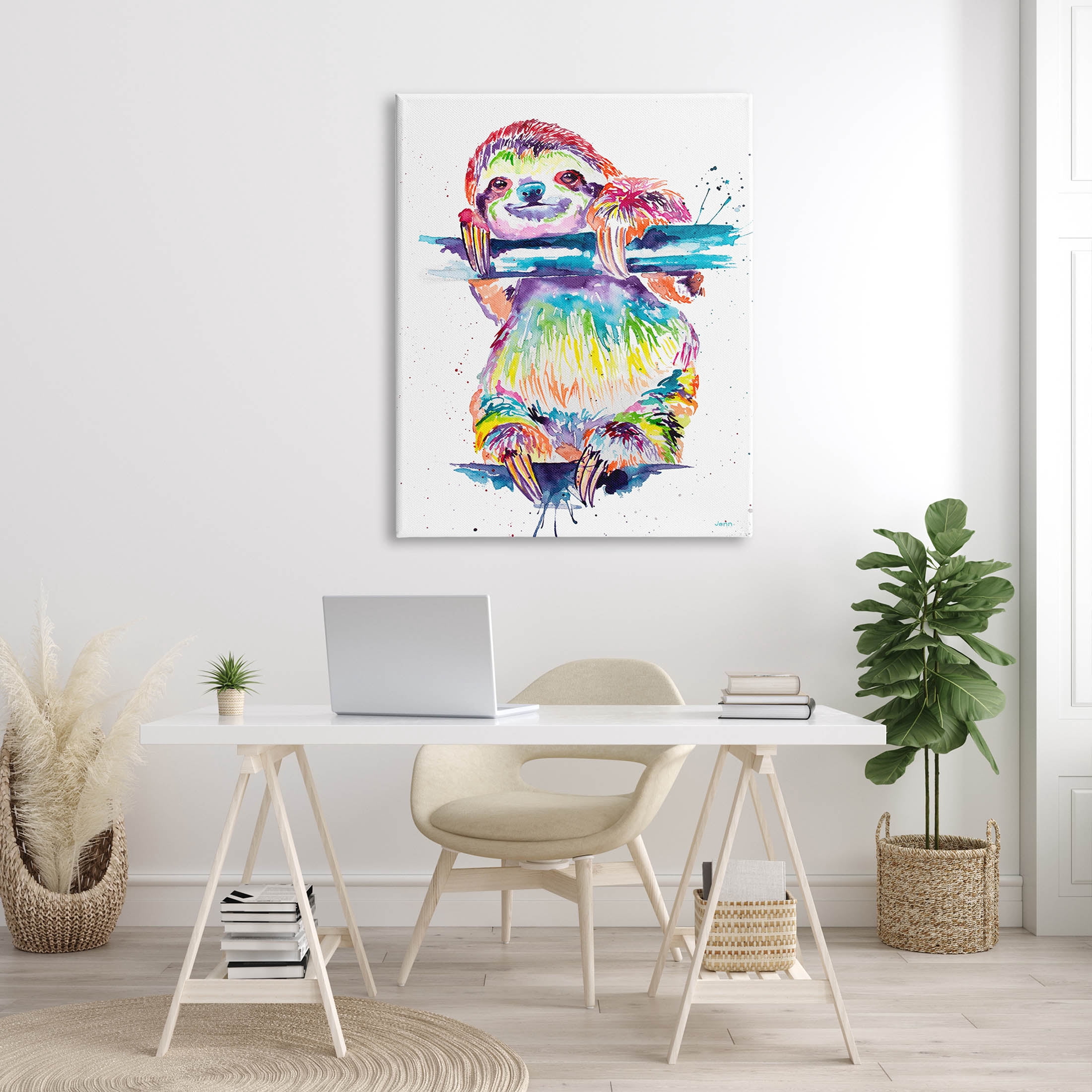 Fun Rainbow Sloth Wildlife Animals & Insects Graphic Art Gallery Wrapped Canvas Print Wall Art