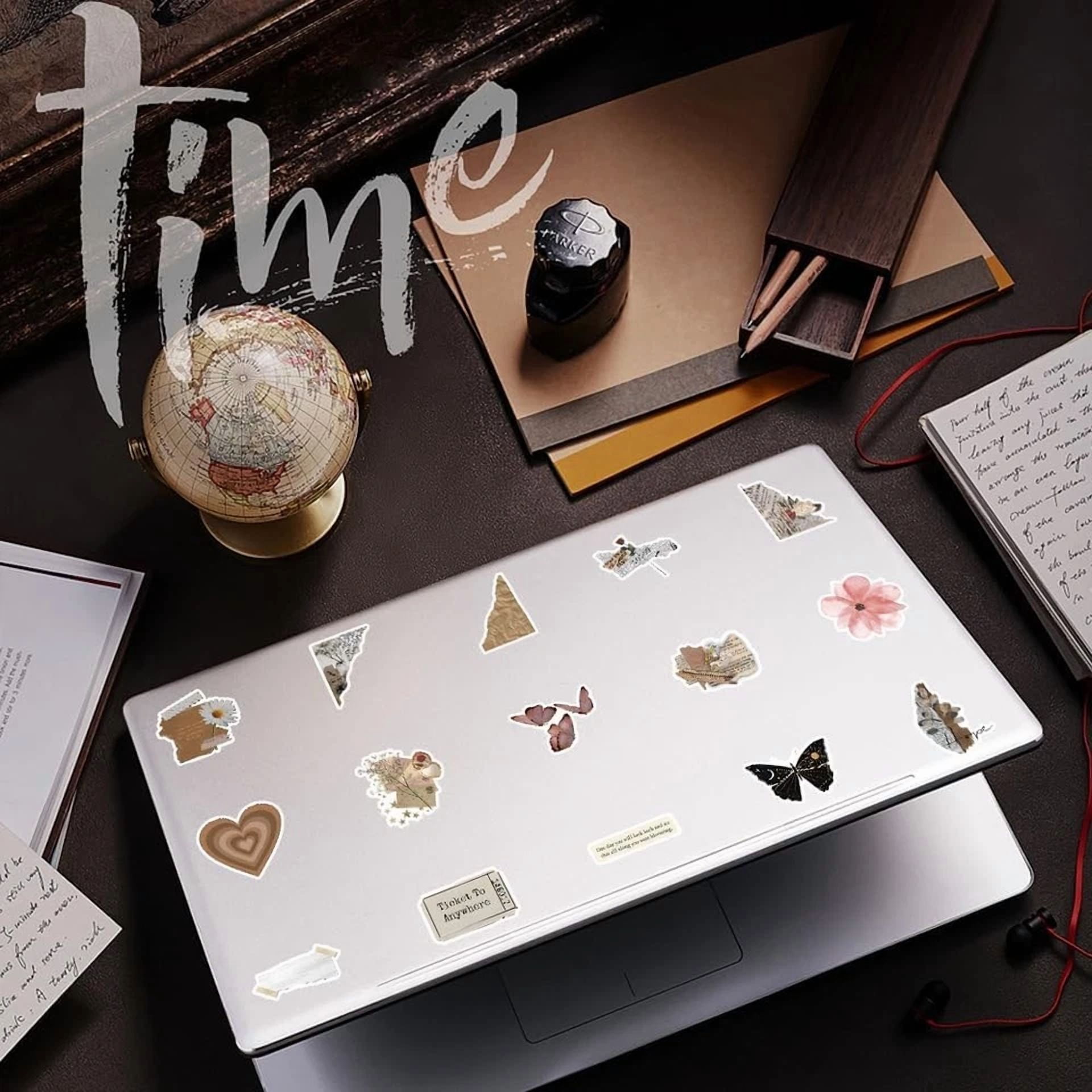 CRESTIN- 120Pcs Mixed Vintage Stickers, Waterproof Scrapbook Aesthetic Colorful