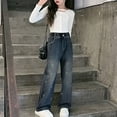 thumbnail image 5 of kpoplk Girls Baggy Jeans Streetwear Denim Cargo Pants Kids Distressed Elastic High Waist Wide Leg Clothes Multiple Pockets(Blue,12-14 Y), 5 of 9