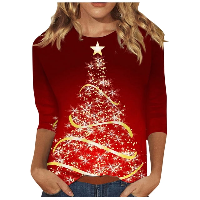 YDLCAFD Pâques 2024 Europe et États-Unis Noël T-Shirt à Manches Longues Col Rond pour Femmes