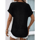 thumbnail image 3 of Camiseta Básica de Corta para Mujer, Informal, de Punto Gofre, con Cuello en V, Color Negro, Talla M, 3 of 4