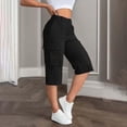 thumbnail image 2 of Bermuda Cargo Shorts for Women Casual Long Knee Length High Waisted Stretch Wide Leg Summer Outdoor Hiking Capri Pants, M, 2 of 6
