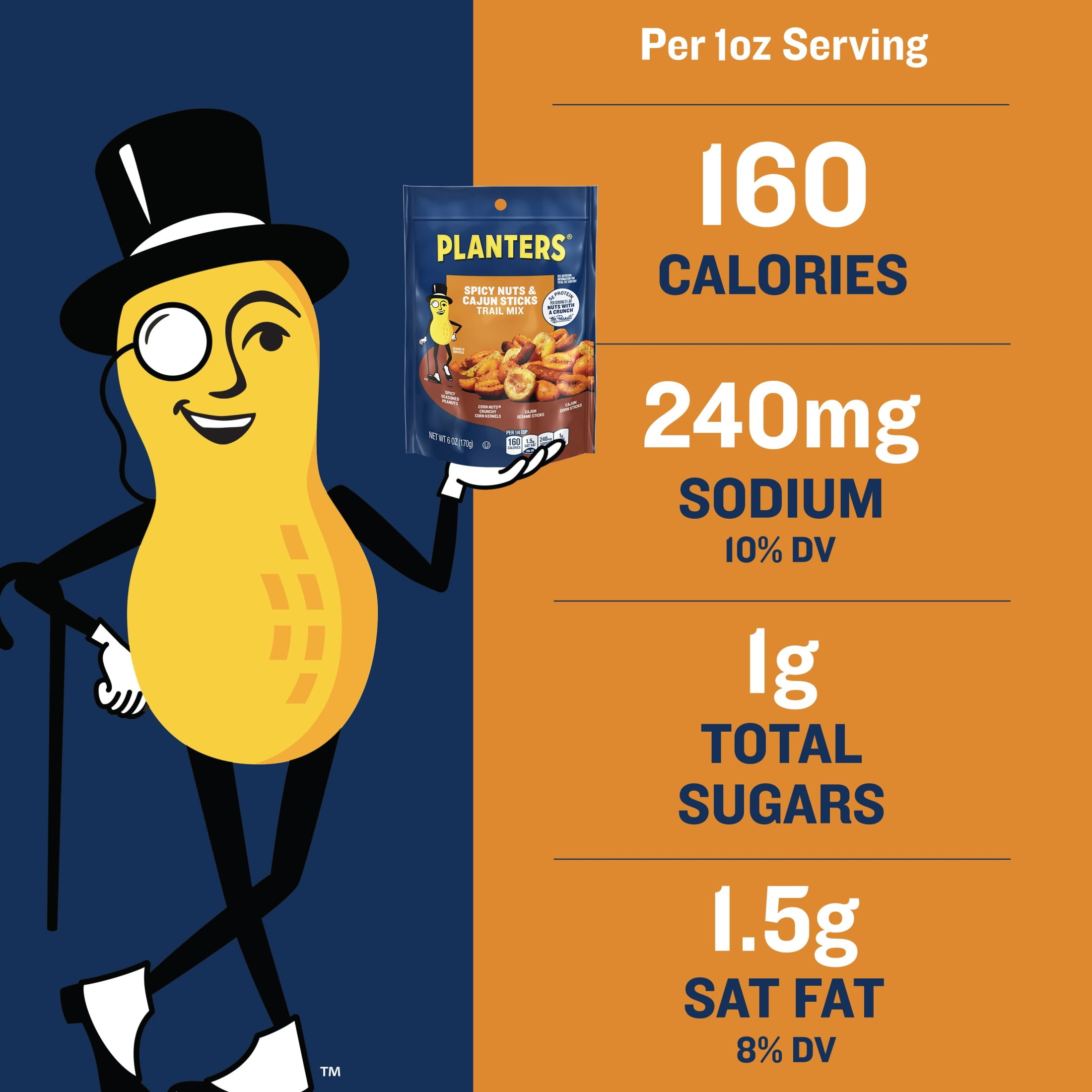 (6 pack) PLANTERS Spicy Nuts and Cajun Sticks Trail Mix with Spicy Peanuts, Plant-Based Protein, 6 oz Plastic Resealable Bag
