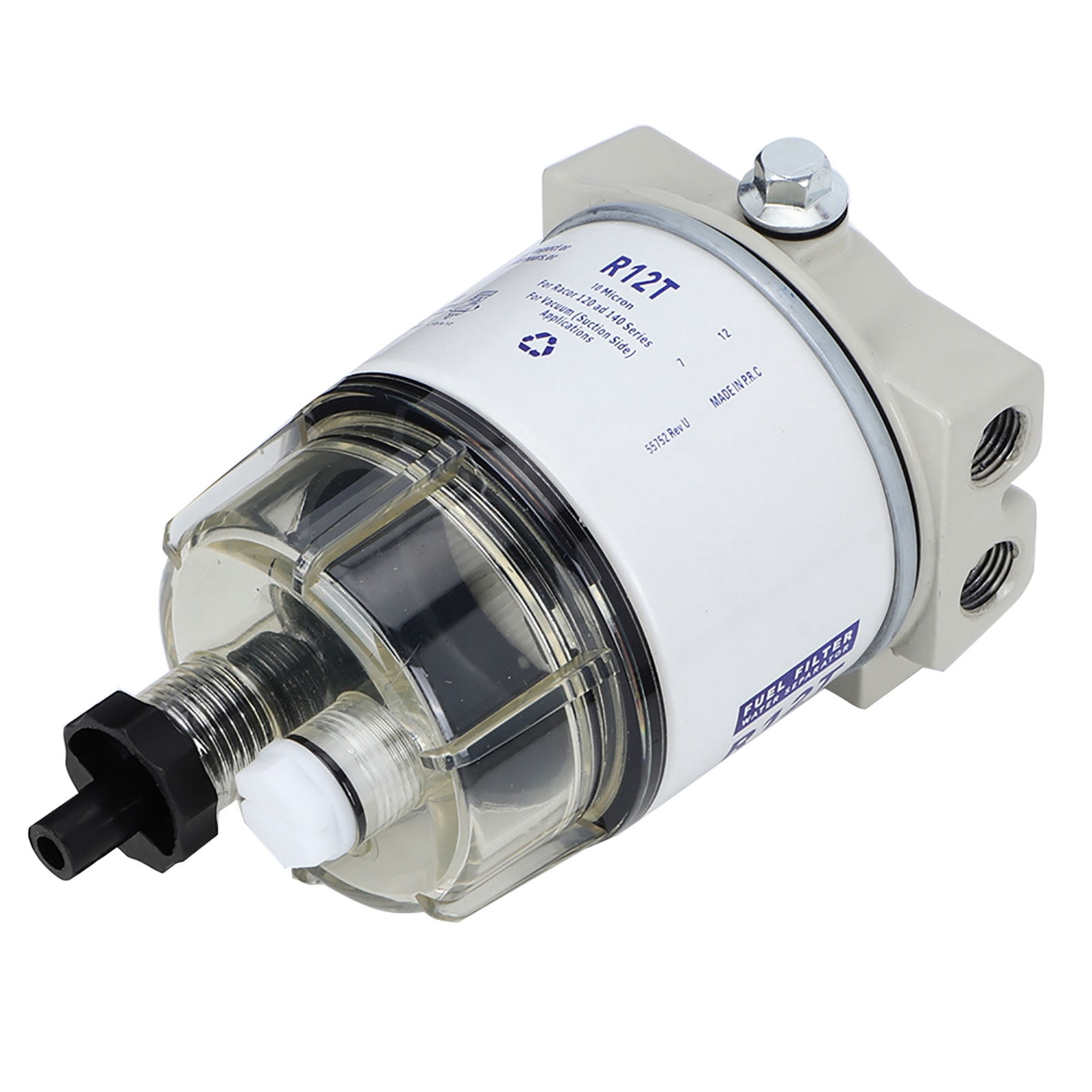 TKSE Filtro De Combustible R12T – Separador De Agua Con Tecnología Aquabloc II | 30 GPH, 10 Micrones Para Barco Y Lancha