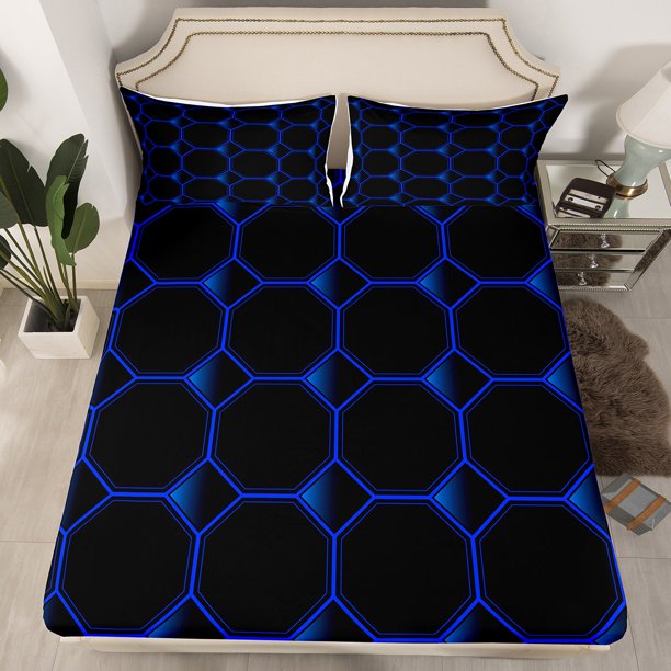 Fitted Sheet Twin Size Geometric Hexagonal Beehive Bed Sheets