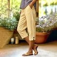 thumbnail image 2 of cfhntfmh Women's Cotton Linen Pants Striped Dressy Capri Pants with Pockets Summer Side Slit Pants for Beach Vacation, 2 of 7