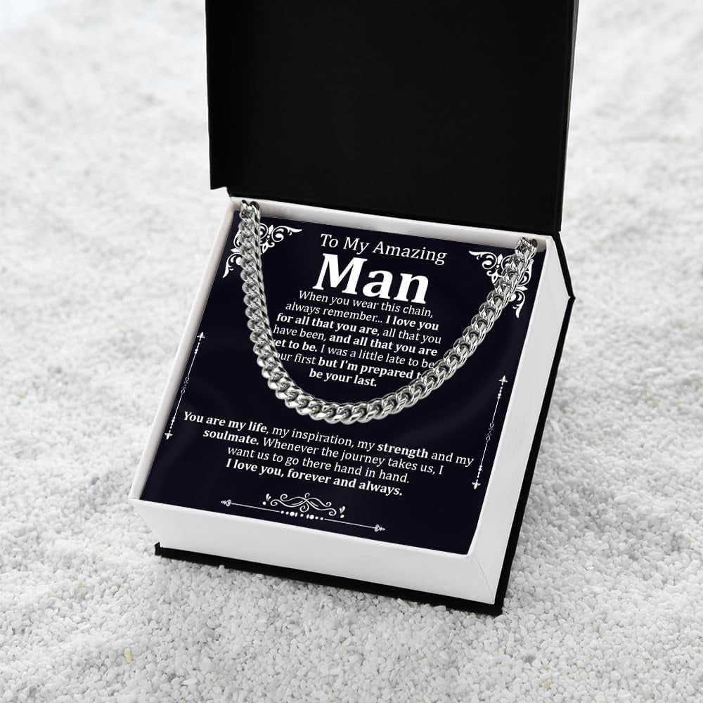 Promise Necklace For Him, Promise Necklace Gift For Boyfriend, Birthday Valentines Jewelry Gifts For Man, Husband Necklace From Wife, Cuban Chain Necklace, Anniversary Necklace For Boyfriend