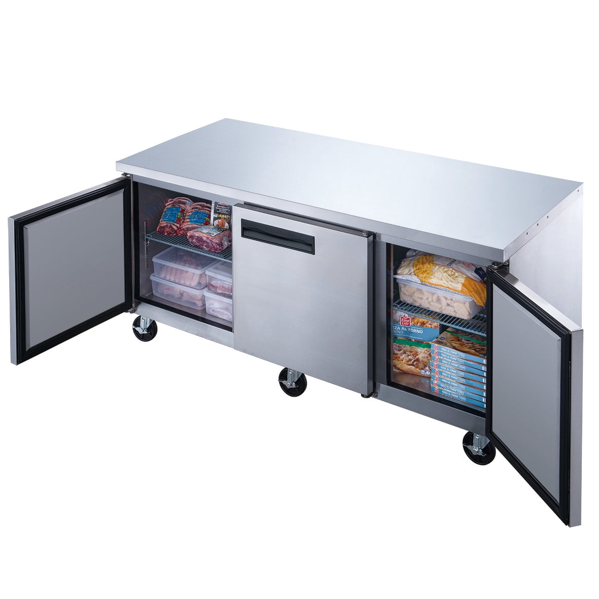 72 in. Three Door Commercial Undercounter Freezer in Stainless Steel 18.96 cu. ft.