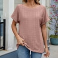 thumbnail image 7 of Summer Fashion Shirts for Womens Plus Size Short Sleeved Hollow Round Neck Solid Color Short Sleeved Round Neck Top/shirt, 7 of 7