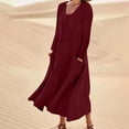 thumbnail image 1 of pstuiky Robes pour Femmes pour l'Été, Mode pour Femmes Robe à Manches Longues Colorée en Coton et Lin à Col Rond avec Poches Robes Mini Économies d'Été, 1 of 5