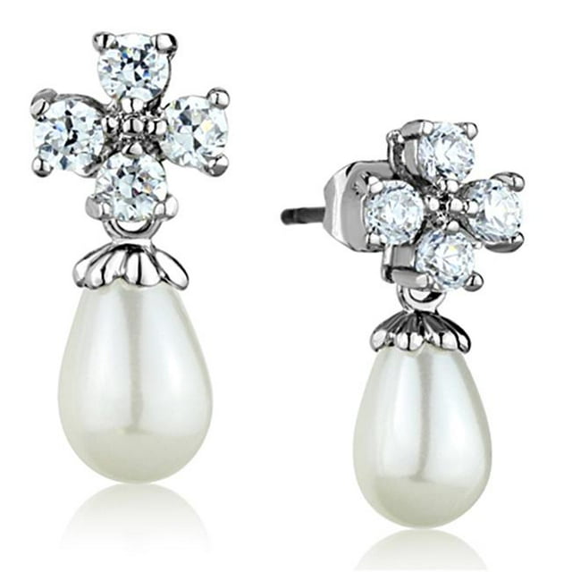 Alamode 3W672 Boucles d'Oreilles Femme en Laiton Rhodié Synthétique en Blanc