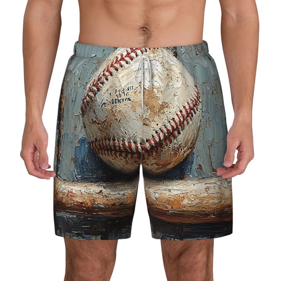 Swim Trunks with Compression Liner Swimming Shorts Bathing Suit, Baseball