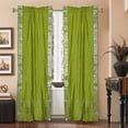 thumbnail image 2 of Olive Green 84-inch Rod Pocket Sheer Sari Curtains w/ Silver Border-Pair, 2 of 2