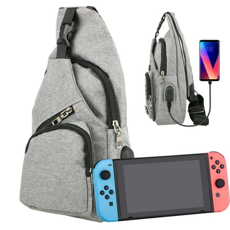 TSV Switch Travel Bag with USB Charging Port, for Nintendo Switch Console & Accessories, Protective Storage Sling Backpack Shoulder Bag for Nintendo Switch and