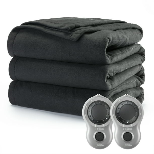 Sunbeam Heated Electric Blanket, Bedding, King, Fleece, Ultimate Grey