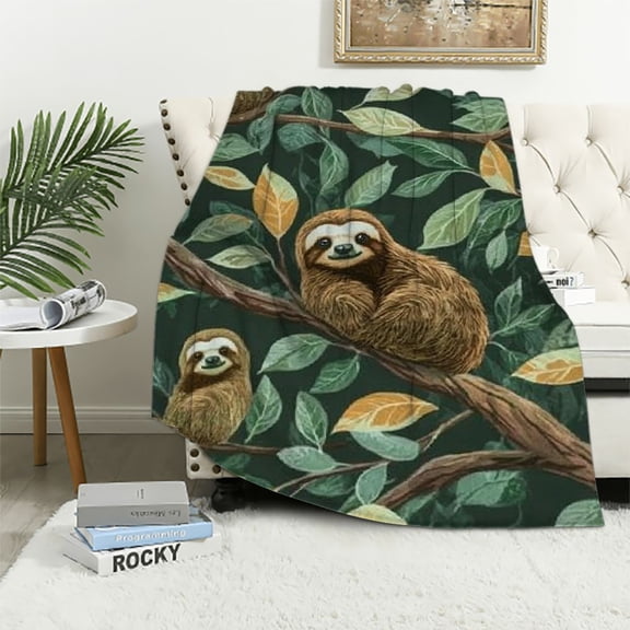 BCIIG Sloth Jungle Blanket Cute Leafy Forest Green Throw Blankets,Birthday Gifts for Kids Boys Girls & Animal Lovers,Lightweight Soft   Cozy for Sofa Couch Bed Room Travel Decor  40x50in