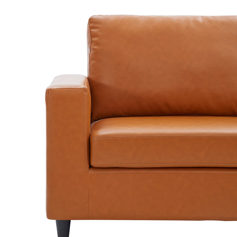 Modern 2 Piece Skin-Friendly PU Leather Sectional Sofa Couch, Include 3 Seaters Upholstered Sofa & Loveseat with Tufted Back Cushions for Living Room Furniture Set, Orange Modern 2 Piece Skin-Friendly PU Leather Sectional Sofa Couch, Include 3 Seaters Upholstered Sofa & Loveseat with Tufted Back Cushions for Living Room Furniture Set, Orange