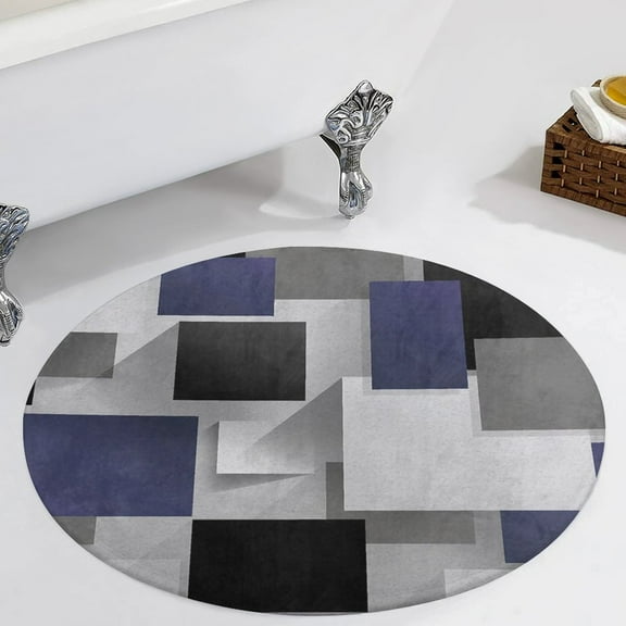 Gray Blue Geometric Abstract Pattern Round Carpet Circle Rug Outdoor Patio Area Rug Washable Large Area Rugs Hallway Room Decor Fitness Mats