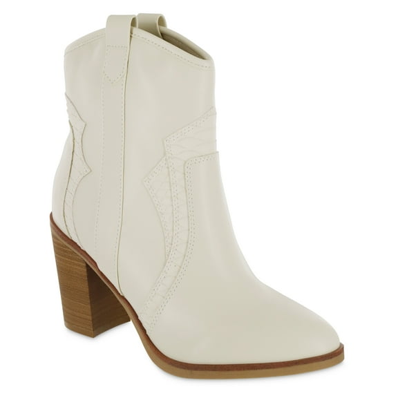 Mia Women's Dante Block Heel Cowboy Booties - Ivory