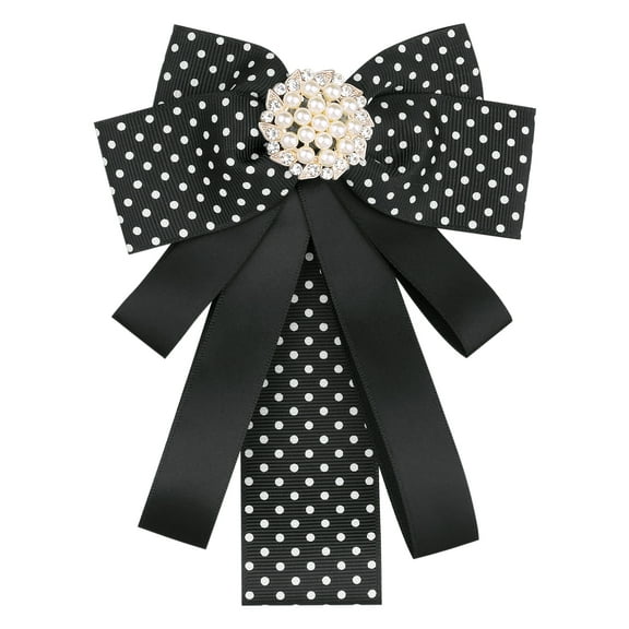 INSPIRE CHIC Women's Bow Ties Polka Dots Ribbon Shirt Collar Decoration Brooch Pin Black