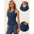 thumbnail image 3 of Chaleco de Mezclilla Casual para Mujer Chaleco Vaquero con Botones y Cuello Halter Azul oscuro S, 3 of 6