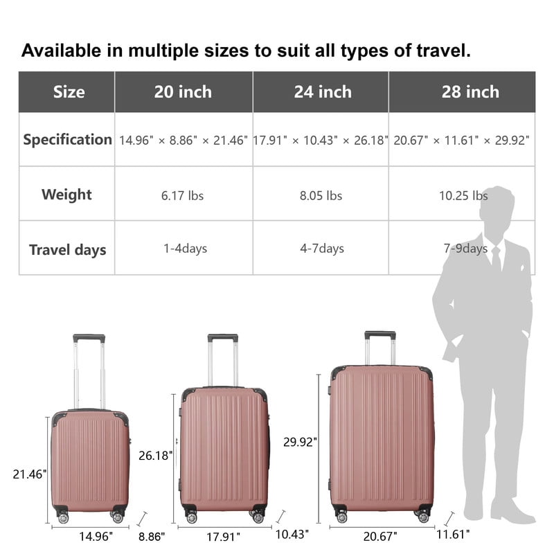3-Piece Lightweight Luggage Set (20", 24", 26") with Spinner Wheels, Trunks with TSA Lock and Adjustable Telescopic Handle