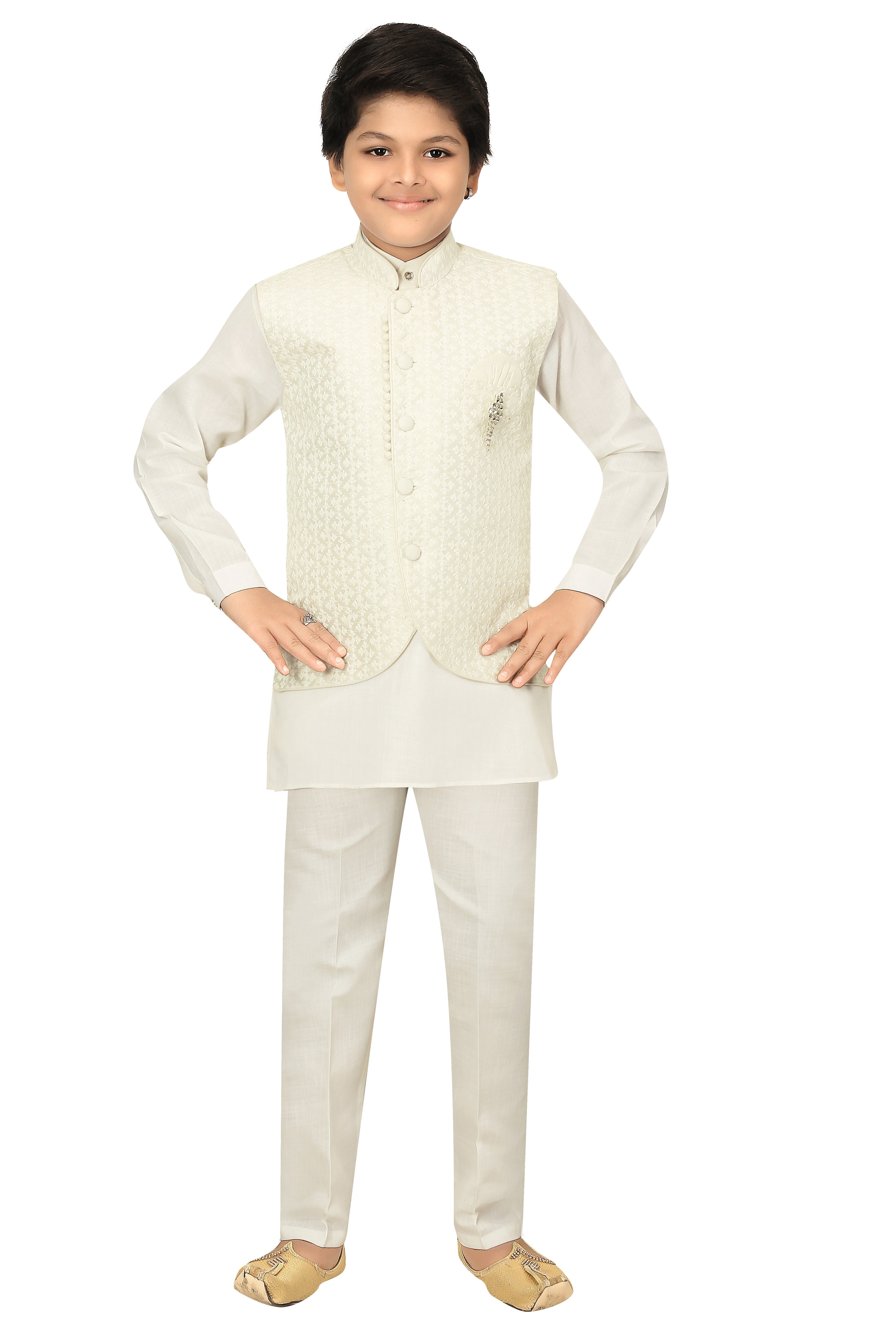Pre-Teen and Teen Boy's Chikankari Embroidered Rayon Kurta Pajama with Sequins  - BOY-1909